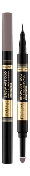 Eveline Brow Art Duo Waterproof Pen & Filling Powder&nbsp;Водостойкий ультратонкий маркер-пудра для бровей | 02 Medium